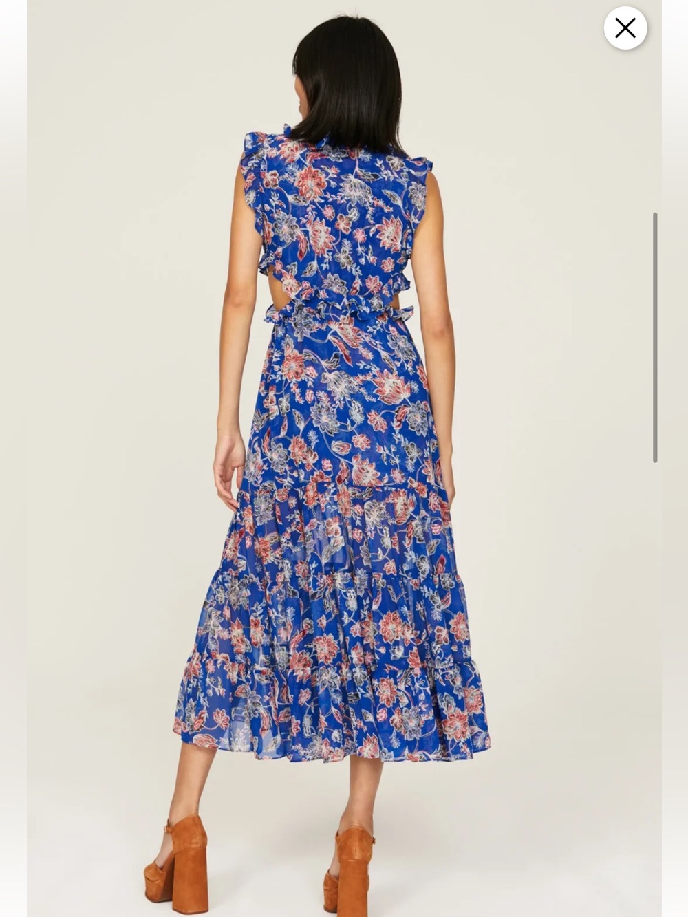 NWT MISA Los Angeles Women's Blue Natasha Cut-Out Ruffled Midi-Dress - Picture 4 of 11
